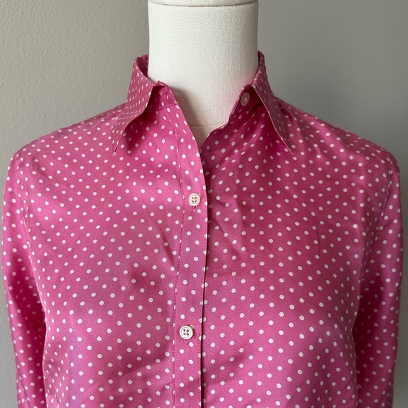 Jones New York Vintage Silk Pink and White Polka Dot Button Down Blouse. - Picture 2 of 11